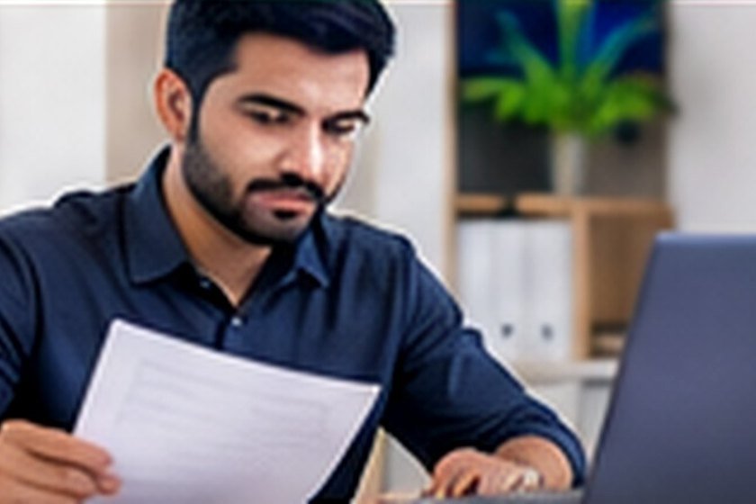 Professional reviewing hiring and travel documents
